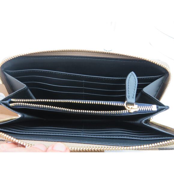 BURBERRY BLUE LEATHER TRIM ICON CHECK CANVAS ZIP AROUND CONTINENTAL WALLET $630 - Picture 9 of 12